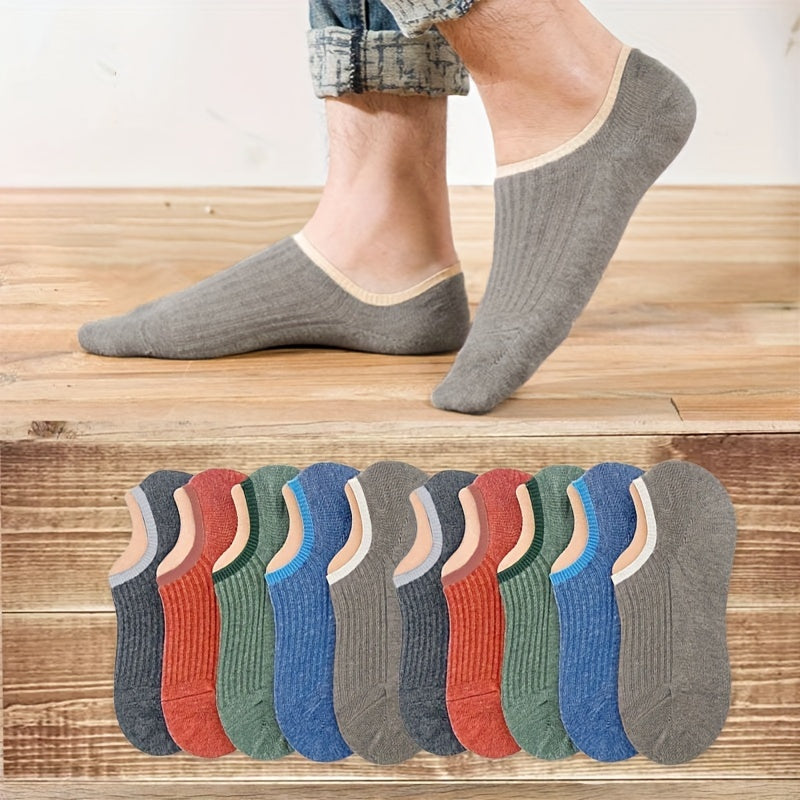 Men's Summer Invisible Socks 10 Pairs Ultra-Thin Breathable Vertical Pattern