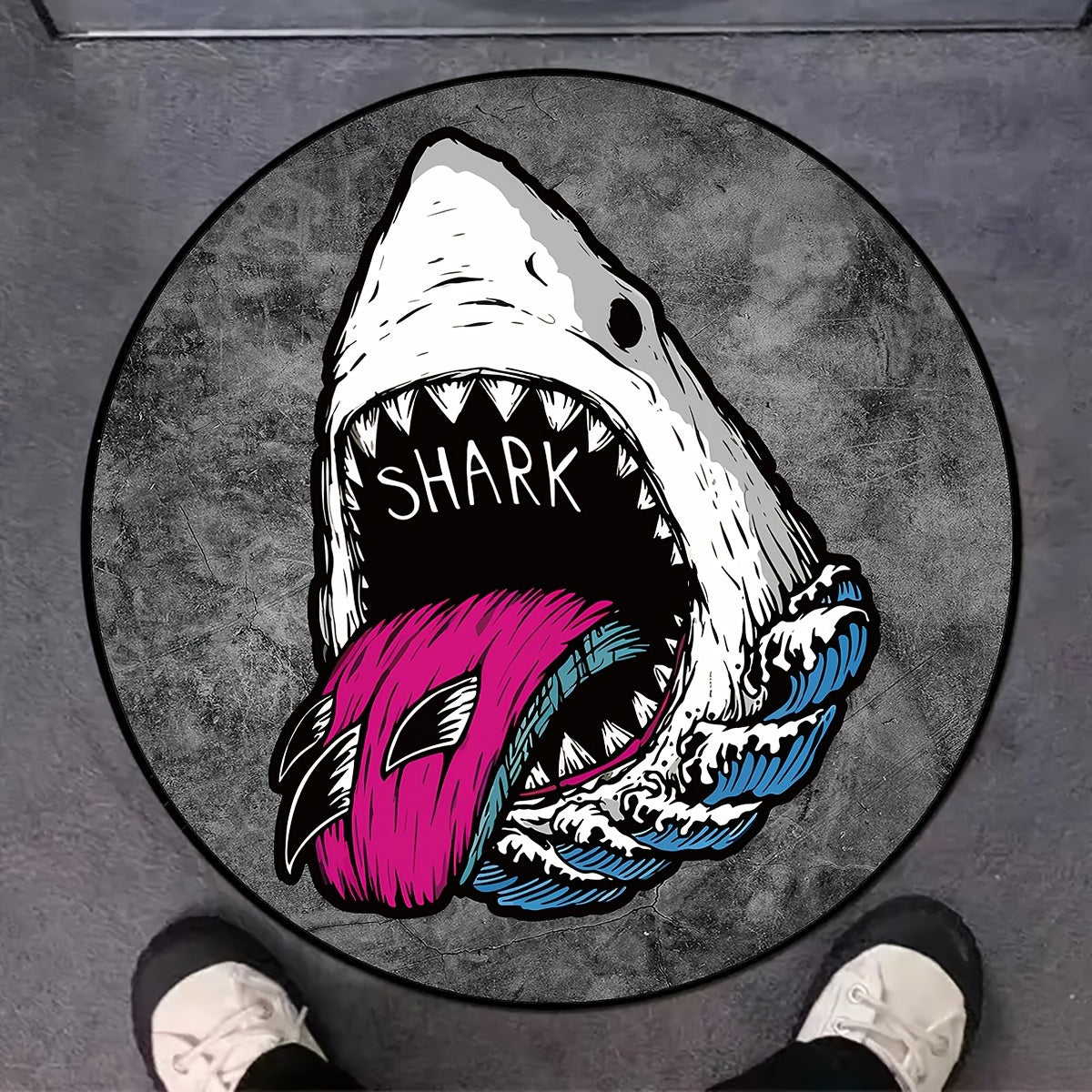 Коврик для пола с изображением акулы, круглый, мягкий, вязаный, нескользящий, из полиэстера, для использования в помещении, домашний декор
