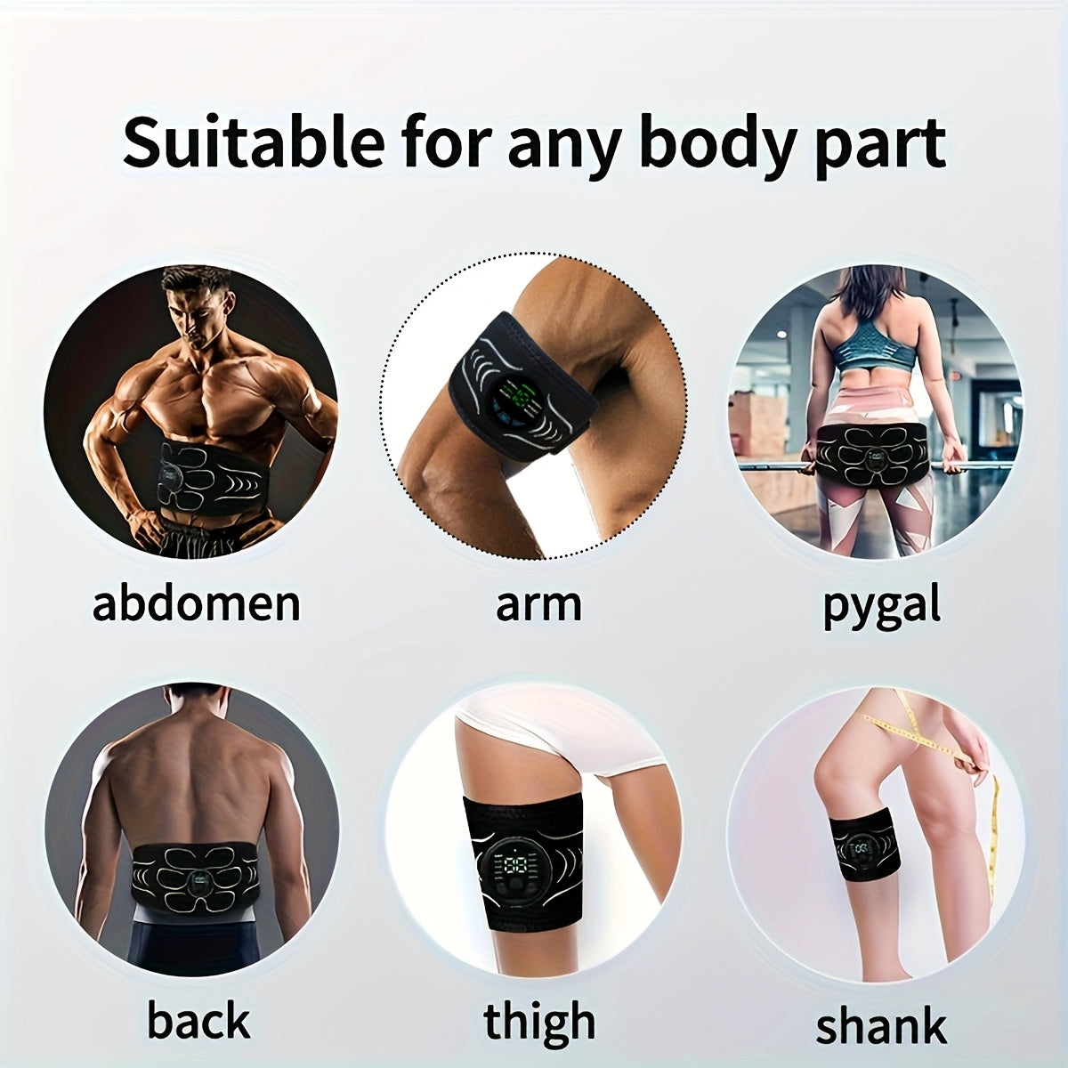 Набор массажных поясов EMS с 6 режимами, 18 уровнями интенсивности, перезаряжаемый через USB, для полного расслабления тела