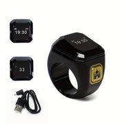 Black Smart Zikr Ring with 0.49 Inch Display Wireless Prayer Counter Compass and App Control