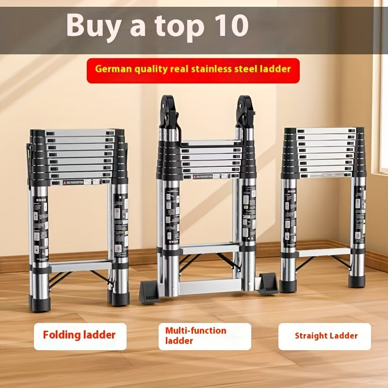 Stainless Steel Telescopic Ladder with Folding Design and Bamboo Joints