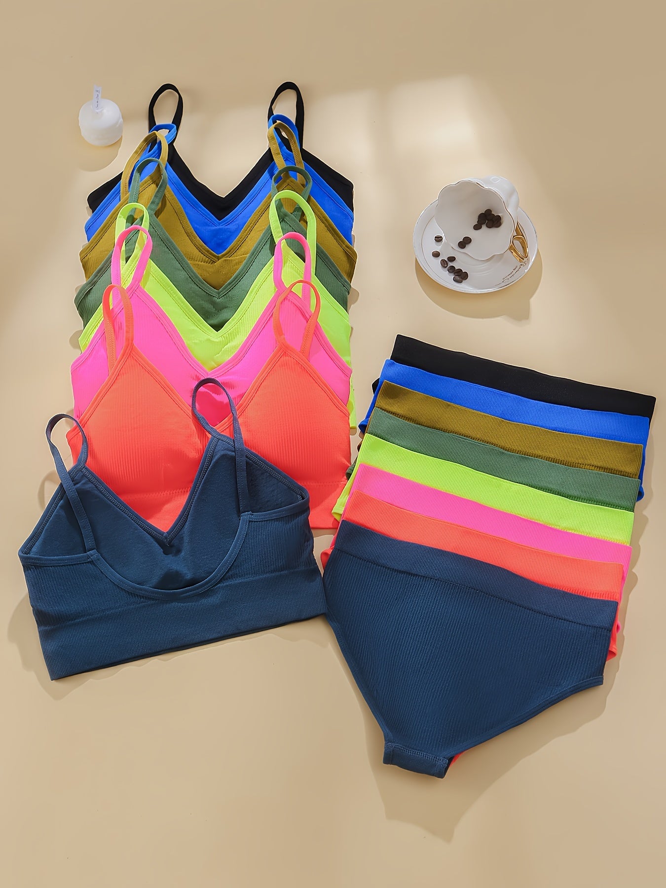 Seamless Ribbed Lingerie Set for Women with 8 Pieces