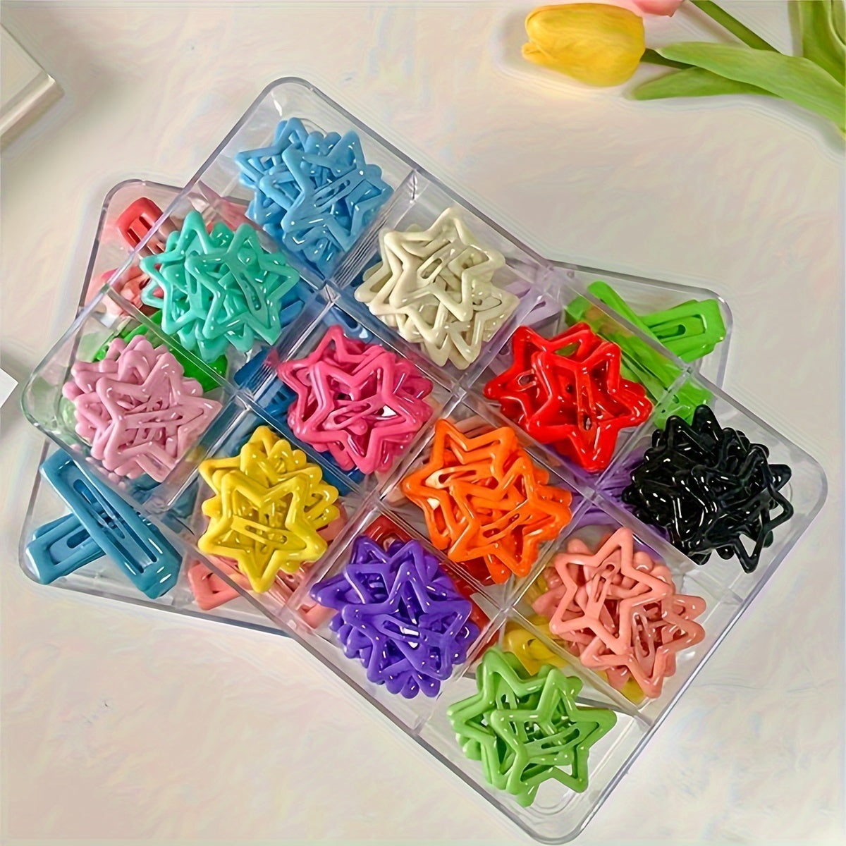 20/40pcs Assorted Colorful Star-Shaped Alloy Hair Clips Set Vintage Retro Lightweight Hollow-Out Hair Accessories for Women and Daily Wear