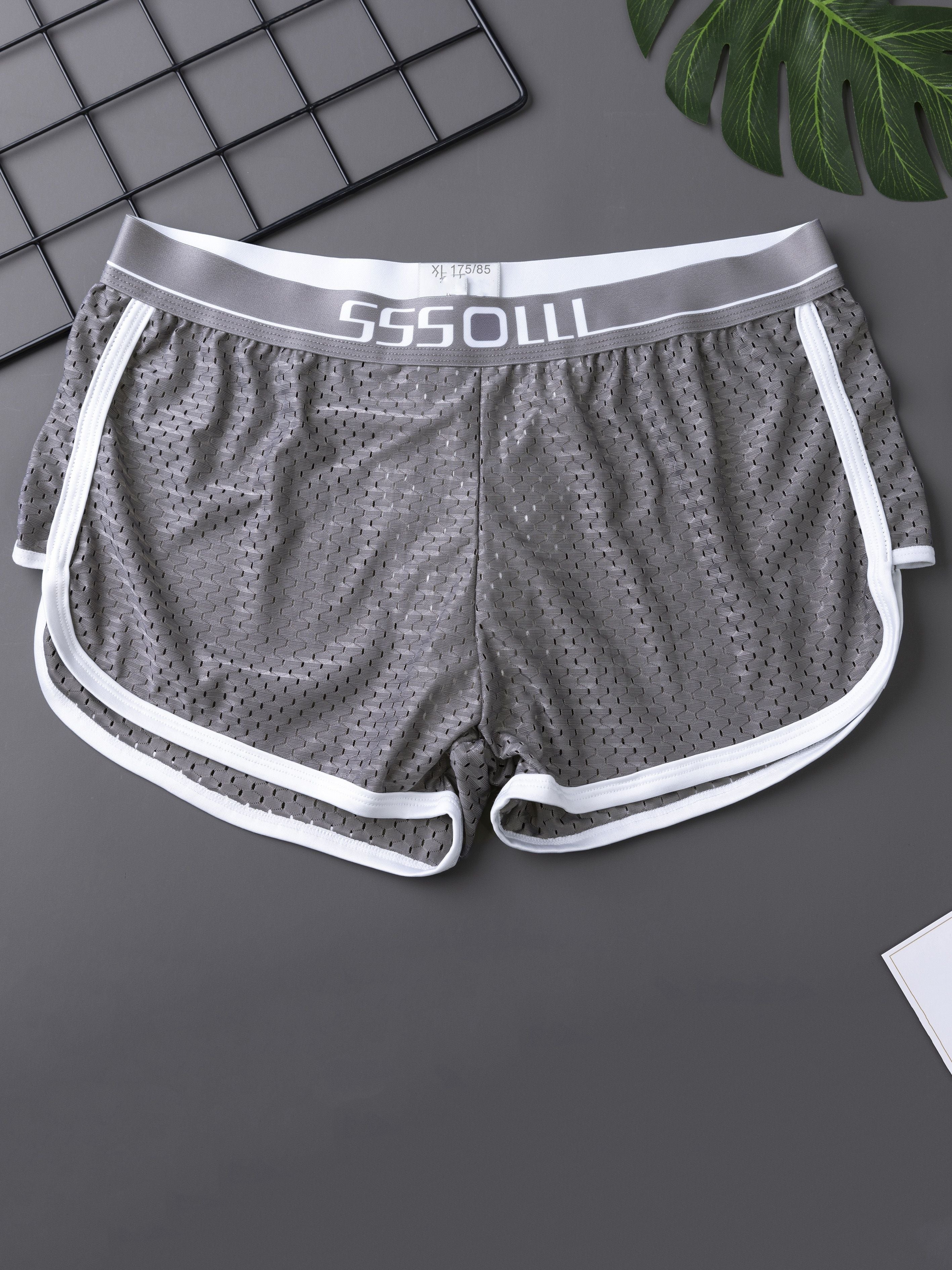 Men's Solid Color Boxer Briefs Youth Mesh Breathable Sports Trunks Casual Underwear