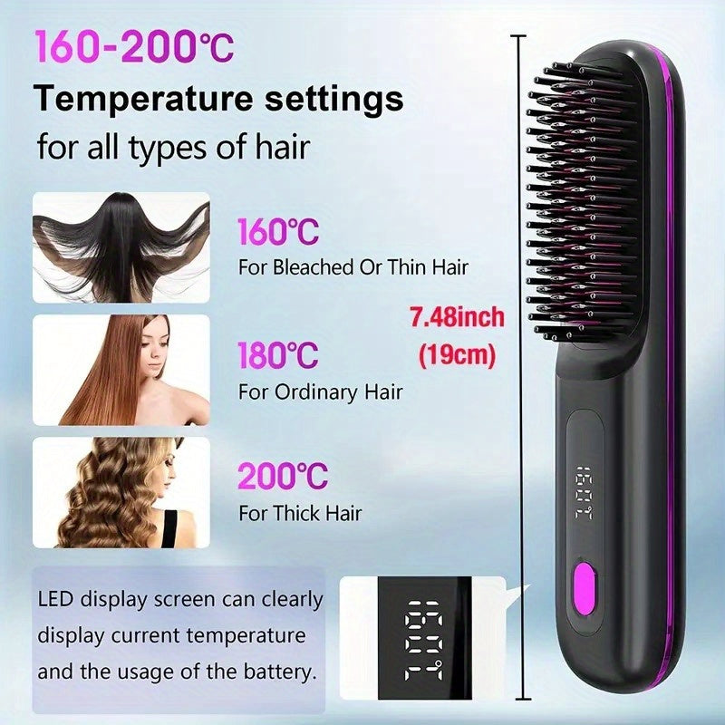 2000mAh USB charging ion hair straightener with rechargeable lithium battery fast heating digital display anti-scalding safety hair brush modern design suitable for all hair types