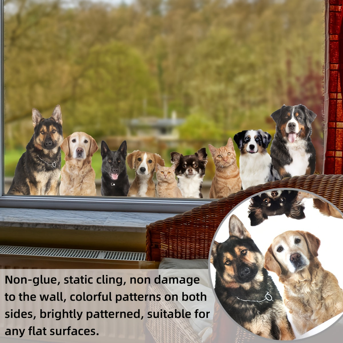 Cute Puppy Window Cling 30.48cm x 40.64cm Reusable Electrostatic Decal for Home Office