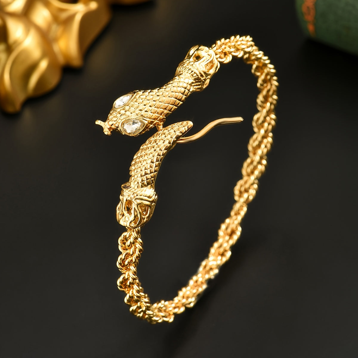 Gold-Tone Snake Twist Cuff Bracelet with Simulated November Birthstone and Glass Accents