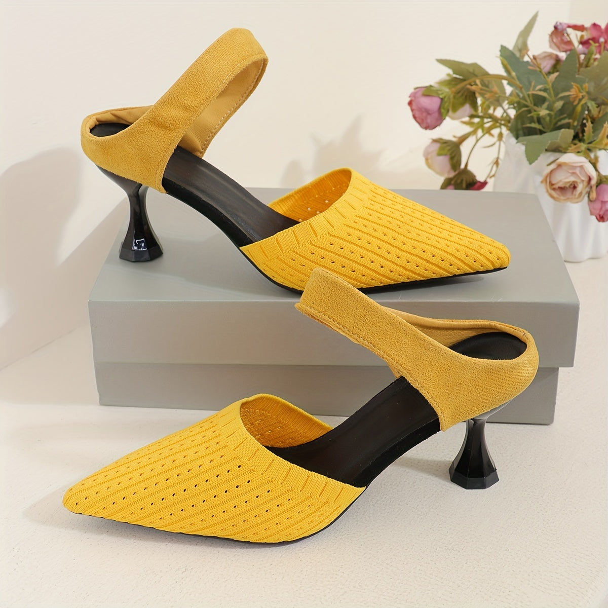 Women's Knit Fabric Slingback Sandals Pointed Toe High Heel