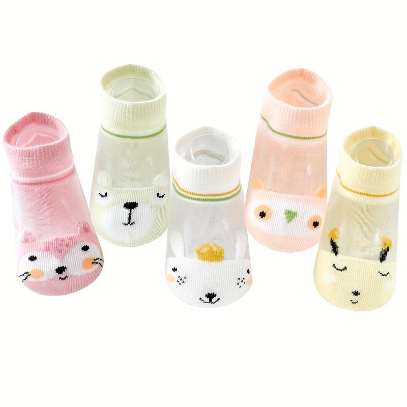 Bola uchun 5 juft ingichka to'rli nafas oladigan paypoqlar, bahor va yoz uchun multfilm dizaynlari bilan.