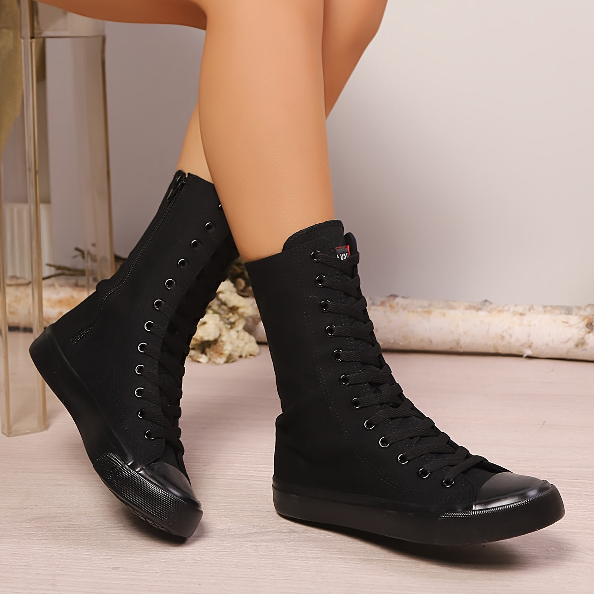 Women's White Casual Sneakers Flat Lace-Up Zipper Comfort Shoes