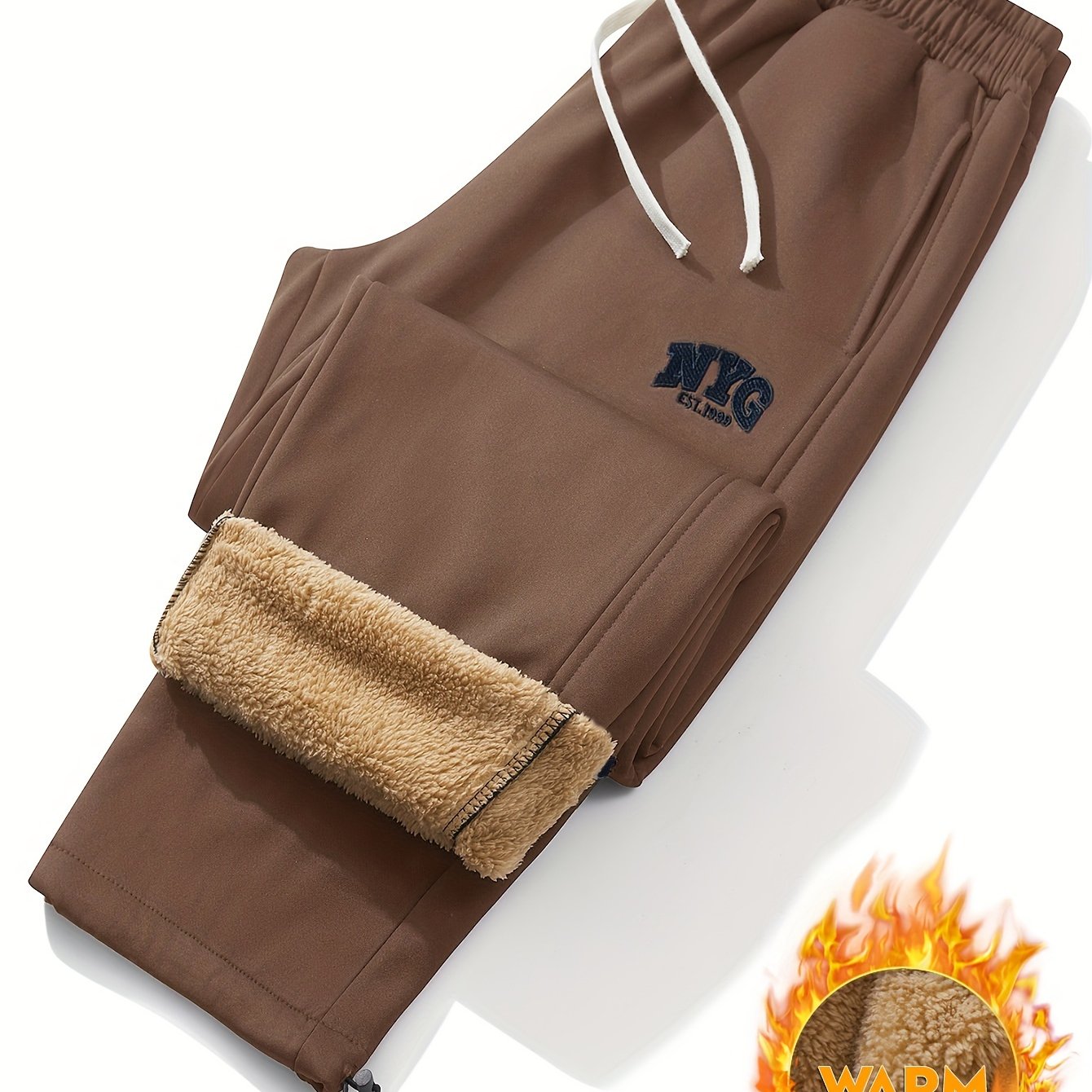 Men's Fleece-Lined Drawstring Joggers Black Plus Size Winter Sweatpants