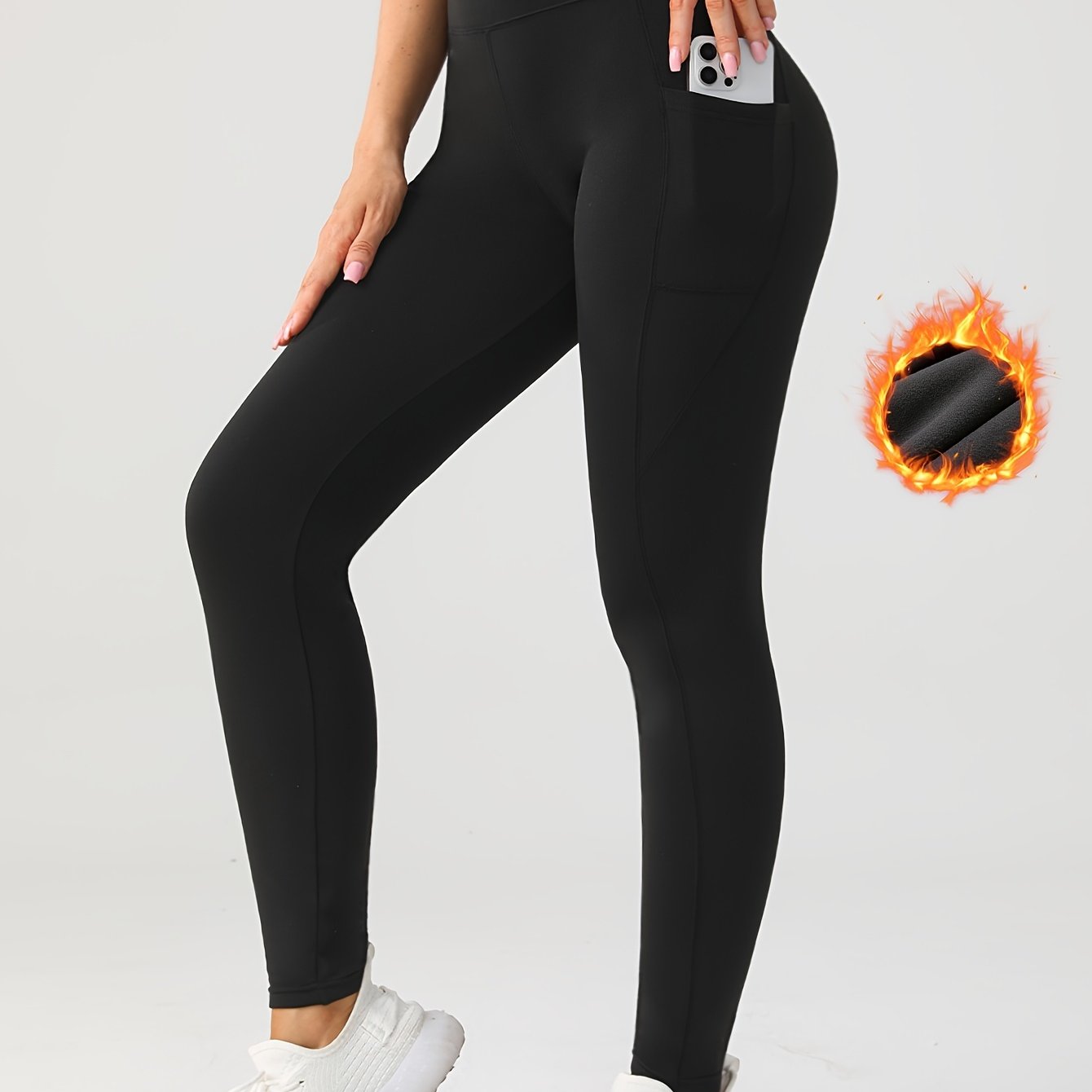 Women's Plus Size Fleece-Lined High Waist Yoga Leggings with Pocket Warm Stretchy Knit