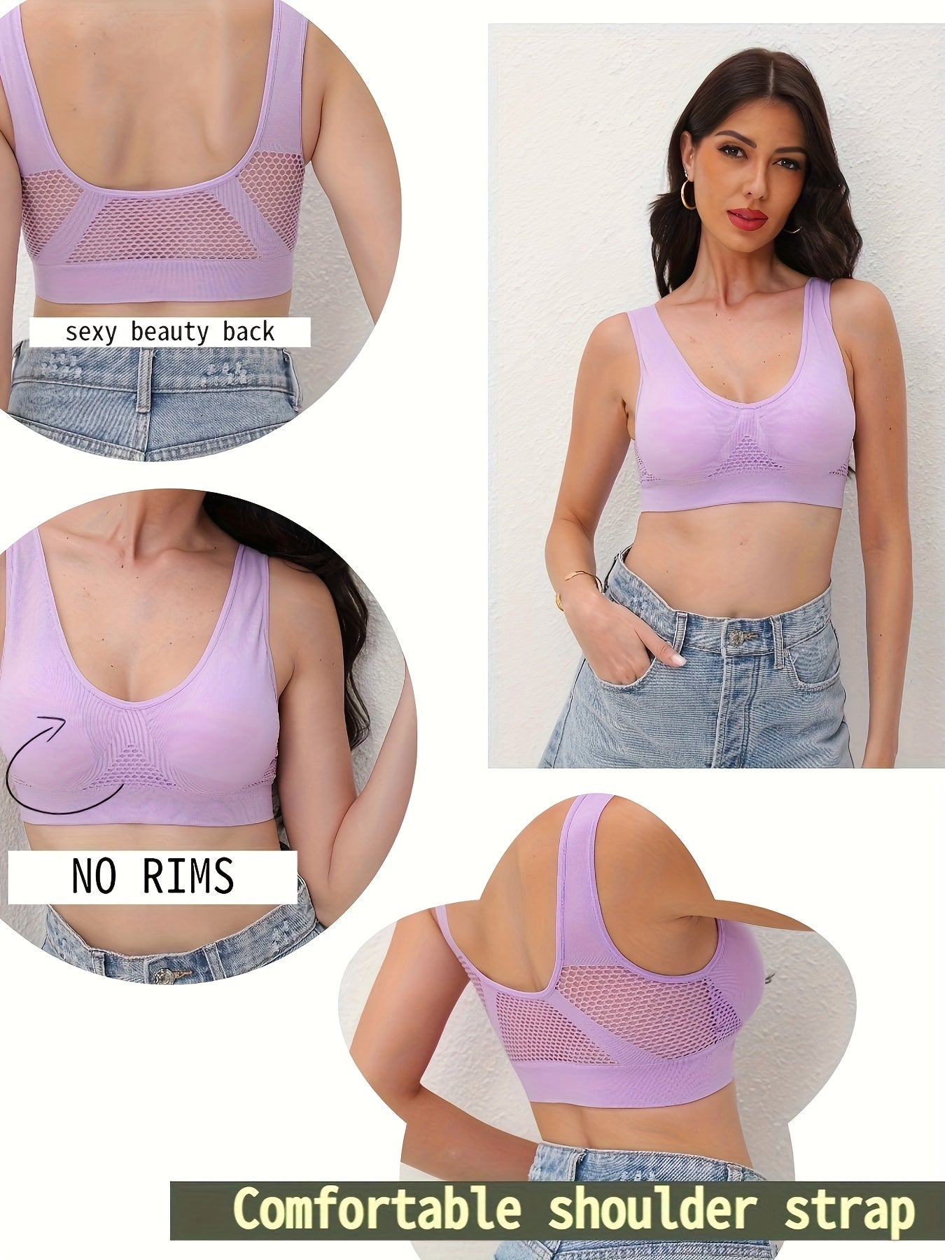 Women’s Breathable Mesh Padded No Underwire Sports Bra Light Pink