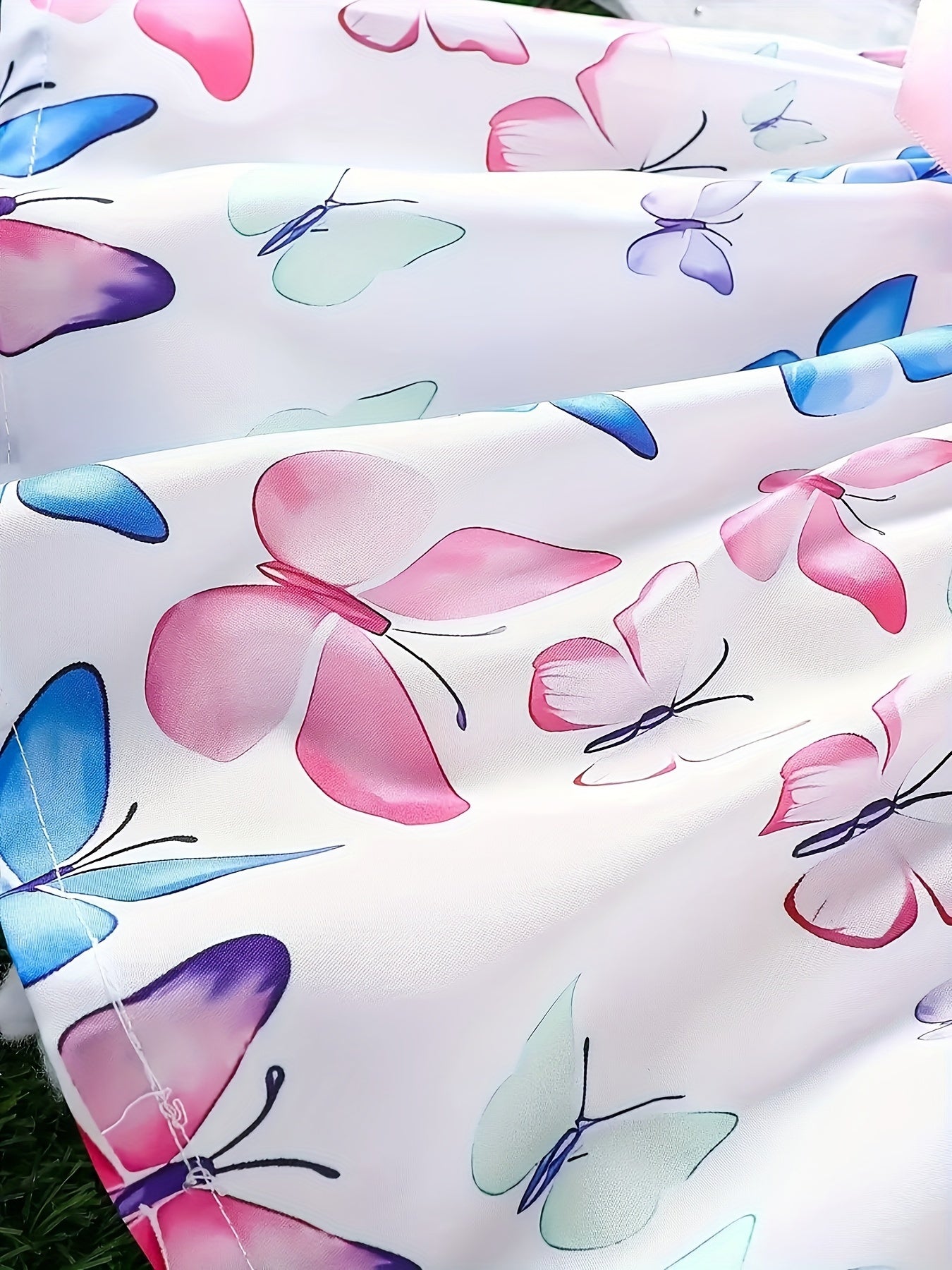 Toddler Girls Butterfly Print Summer Dress with Flutter Sleeves and Matching Hat