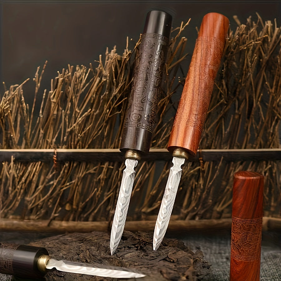 Damascus po'latidan choy pichog'i, Puer choy kesgichi va g'isht ochgich bilan