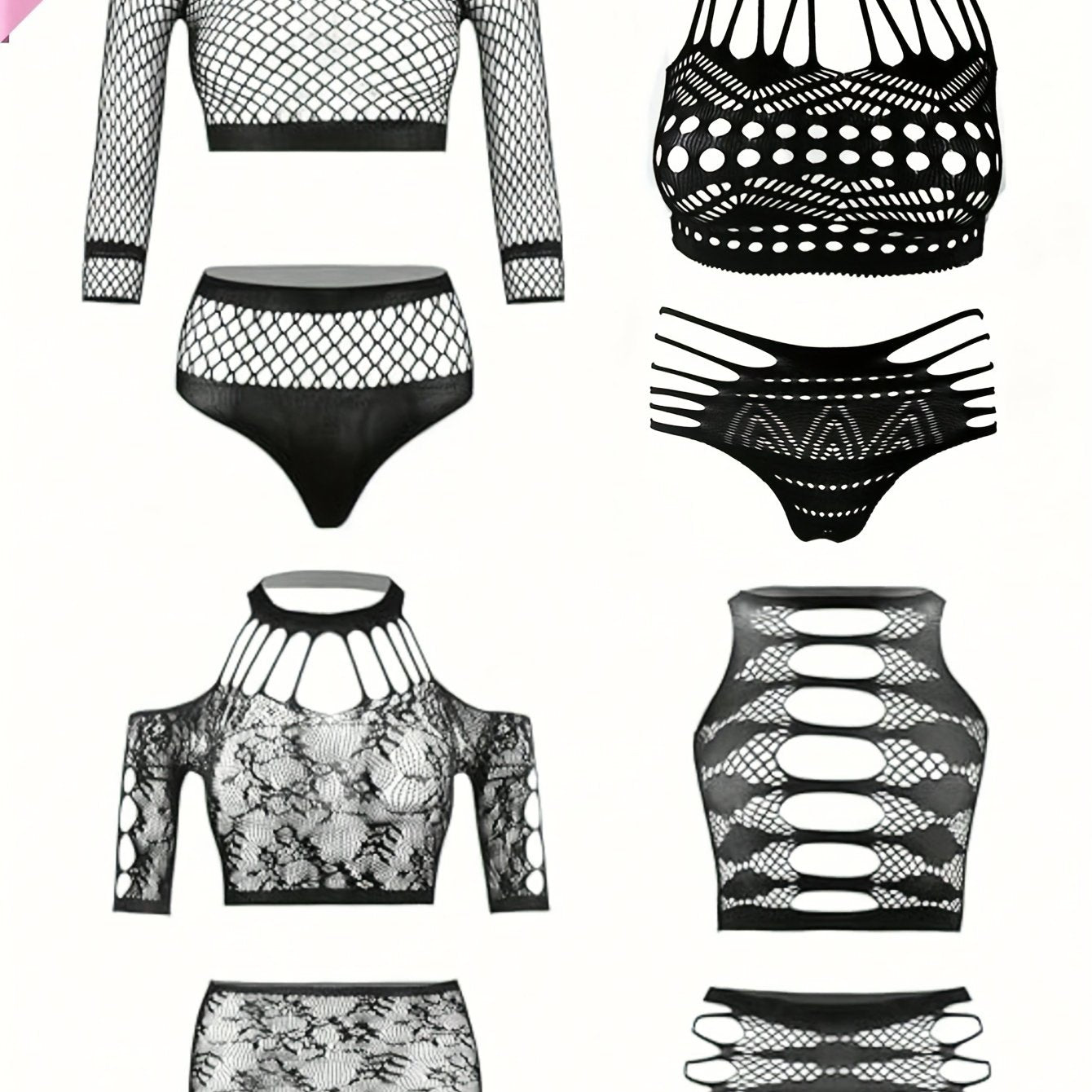 Conjunto de lencería de talla grande para mujer, top y braga de malla transparente, 8 piezas