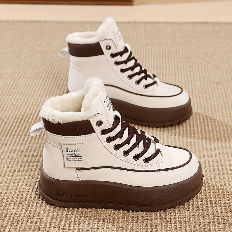 Women’s Winter Thick-Soled Ankle Boots with Lined Interior and Flat Heel