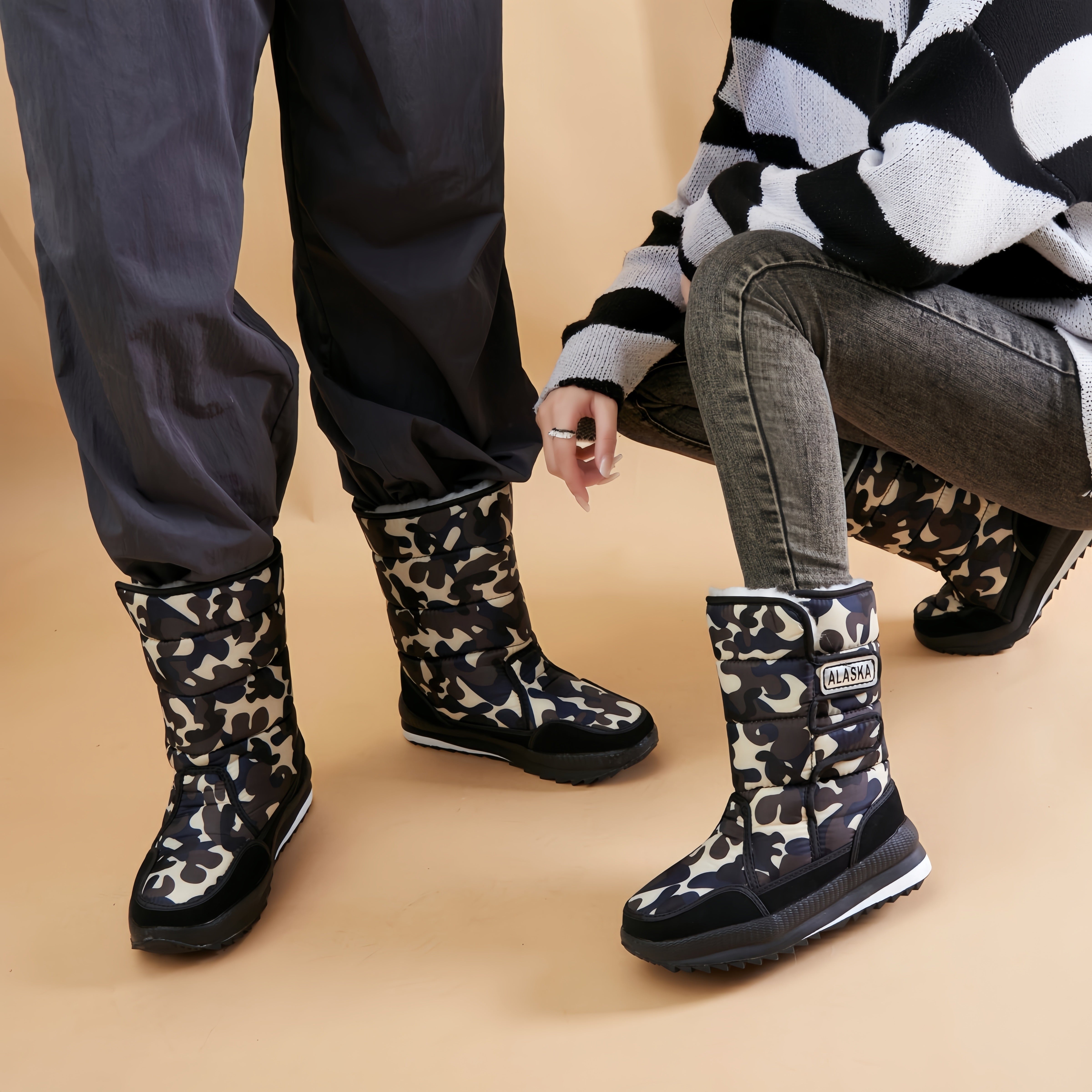 Women's Fleece-Lined Mid-Calf Winter Boots with Anti-Slip Thick Sole