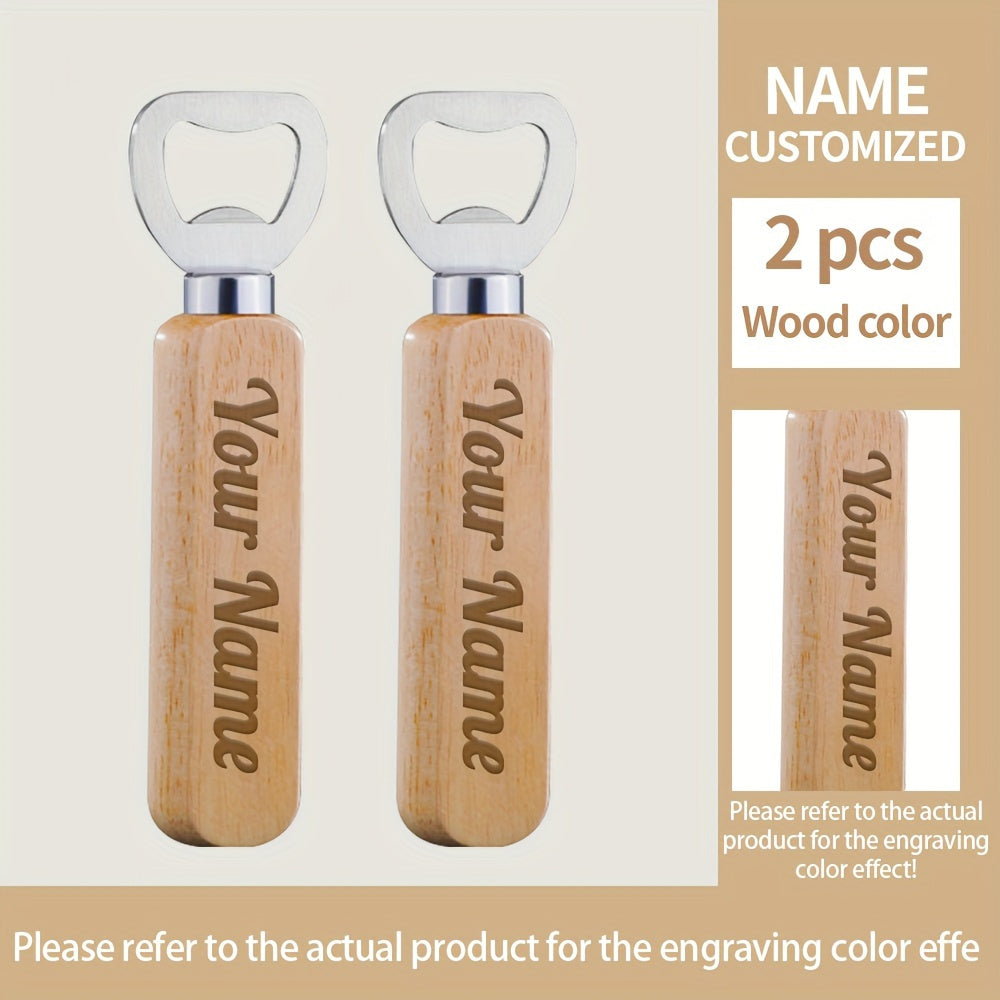 Personalized Wooden Handle Stainless Steel Bottle Opener for Gifts and Parties