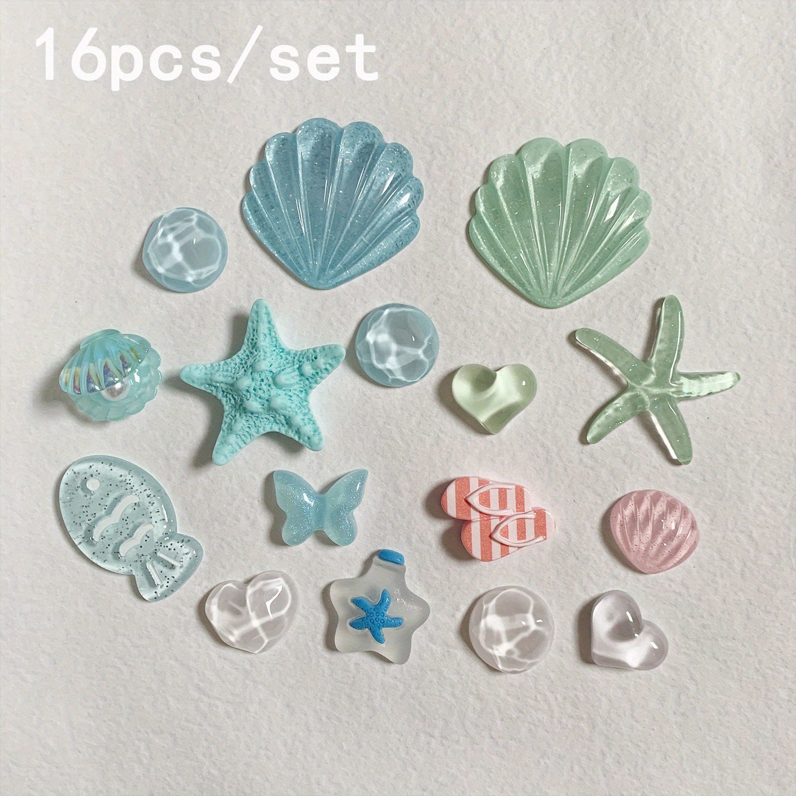 16pcs Set Summer Shoe Decorations Sandal Shell Starfish Fish Butterfly DIY Accessories