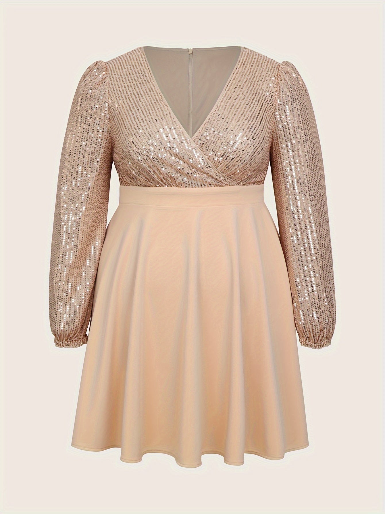 Vestido de talla grande con lentejuelas y fruncido, de manga larga, ropa de mujer para primavera y otoño