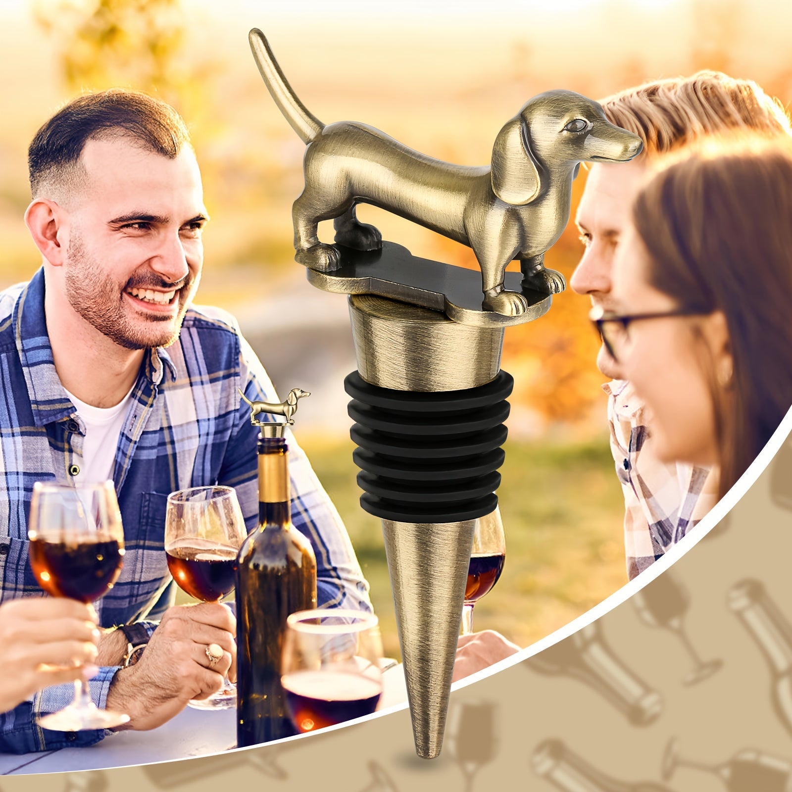 Tapón para botella de vino y champán en forma de perro salchicha para conservación en bar