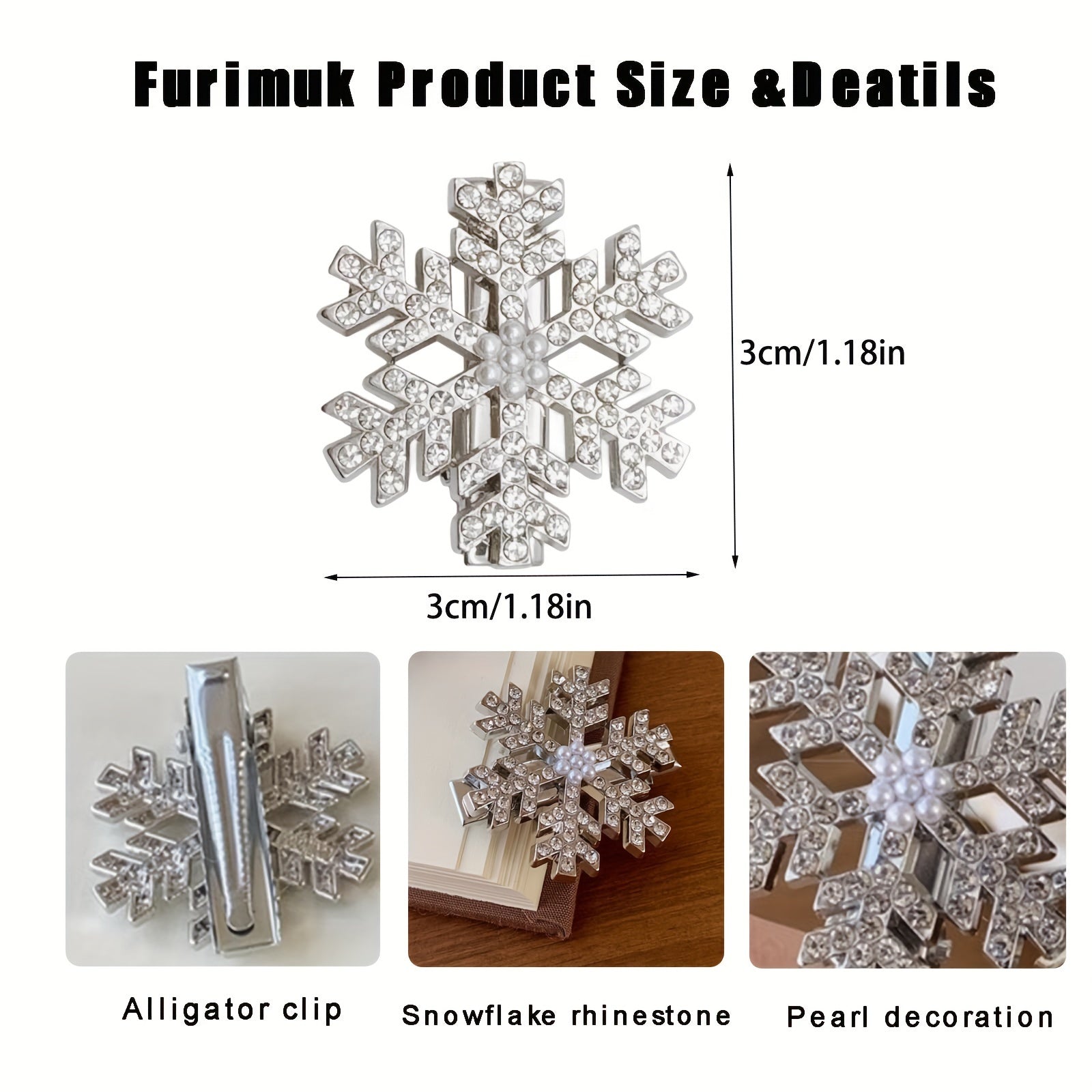 Set of 8 Rhinestone Snowflake Hair Clips for Women Christmas Festive Hair Accessories