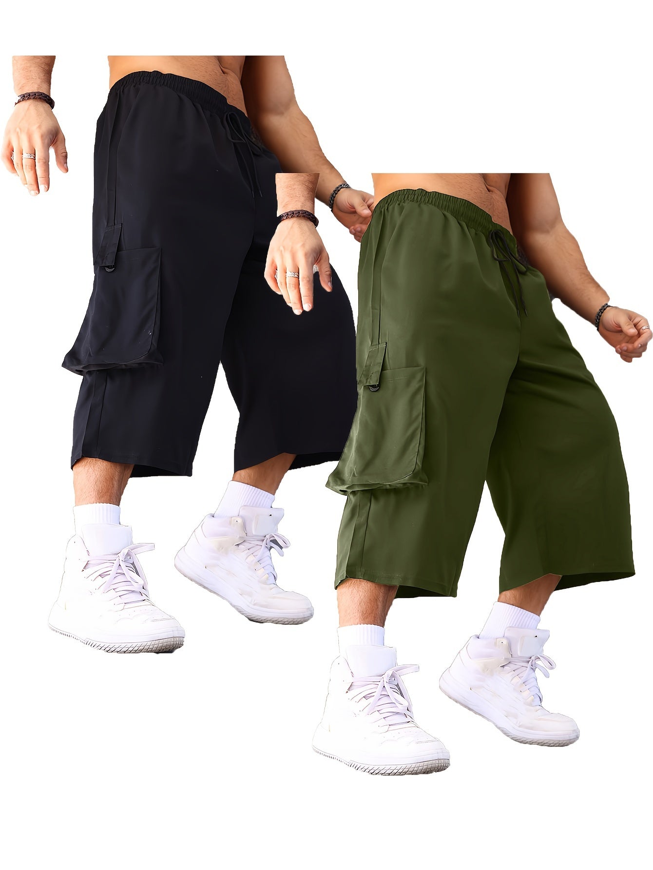 2 dona erkaklar uchun katta o'lchamdagi yuk shimlari, cho'zilgan moslama bilan, cho'zilgan fit bilan