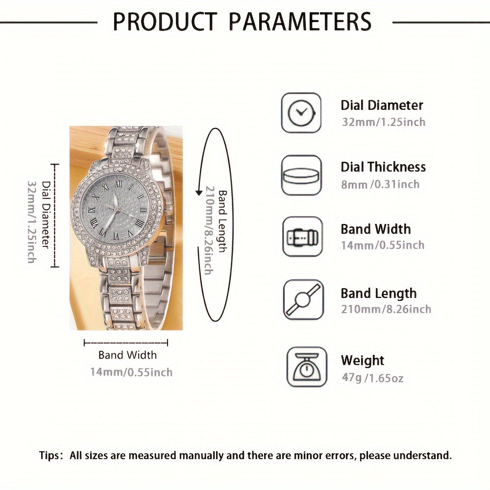 Quartz Watch with Rhinestones and Zinc Alloy Chain for Women