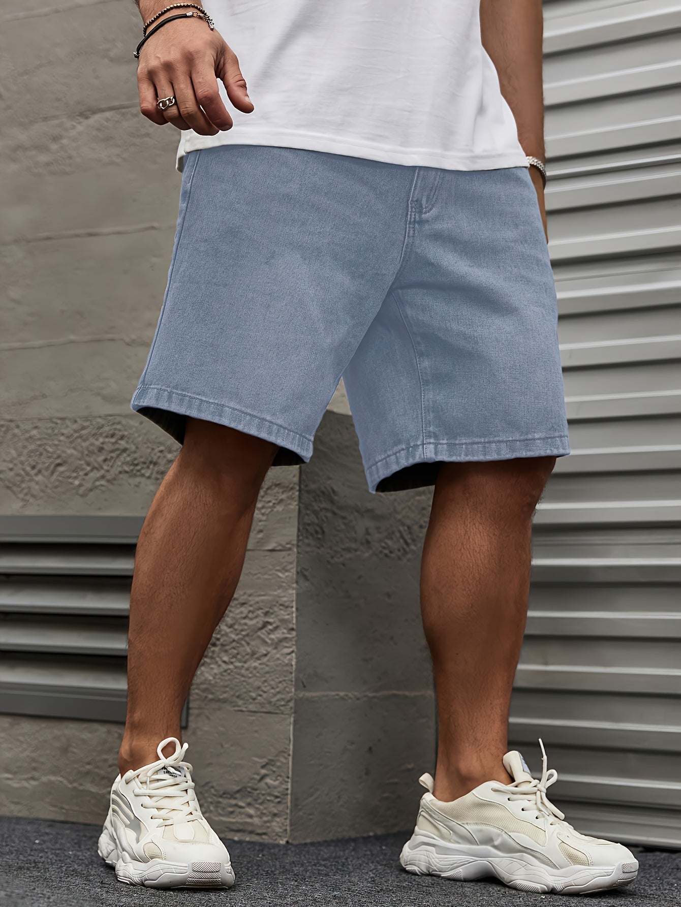 Men's Plus-Size Denim Shorts Casual Solid Cotton Polyester Woven Non-Stretch