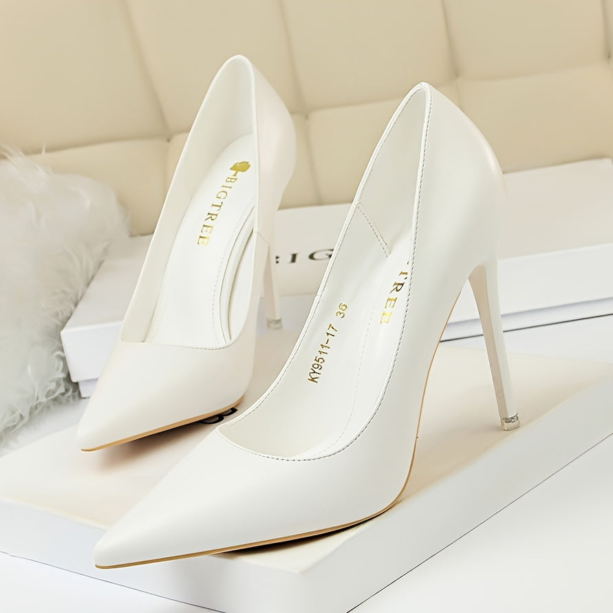 Women's Pointed Toe Stiletto Heels Glossy PU White Platform Pumps