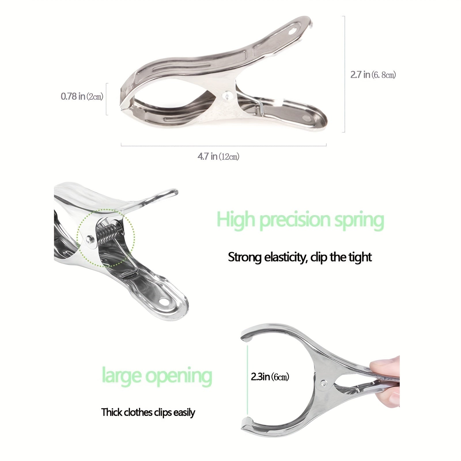 Juego de 6 o 12 pinzas de ropa grandes de acero inoxidable para toallas y sillas de playa