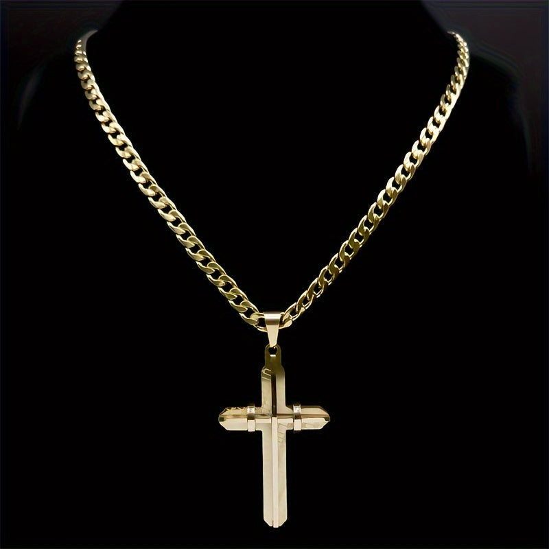 Men's Stainless Steel Cross Necklace with Creative Design and Durable Finish