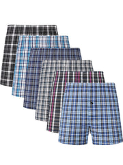 Men's Plaid Cotton Blend Boxer Shorts with Elastic Waistband and Button Detail