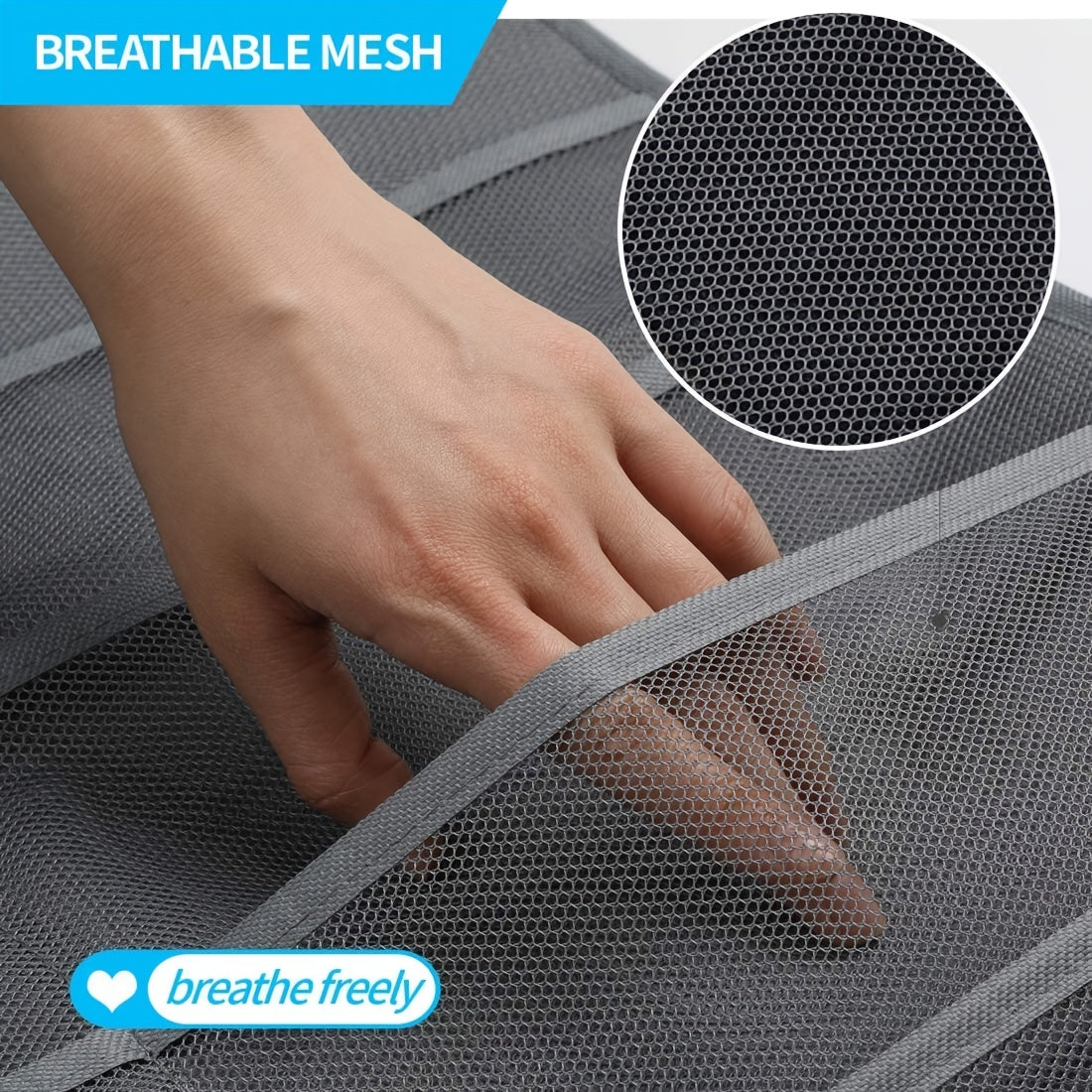 Organizador de armario de doble cara con bolsillos de malla y colgador giratorio para almacenamiento que ahorra espacio