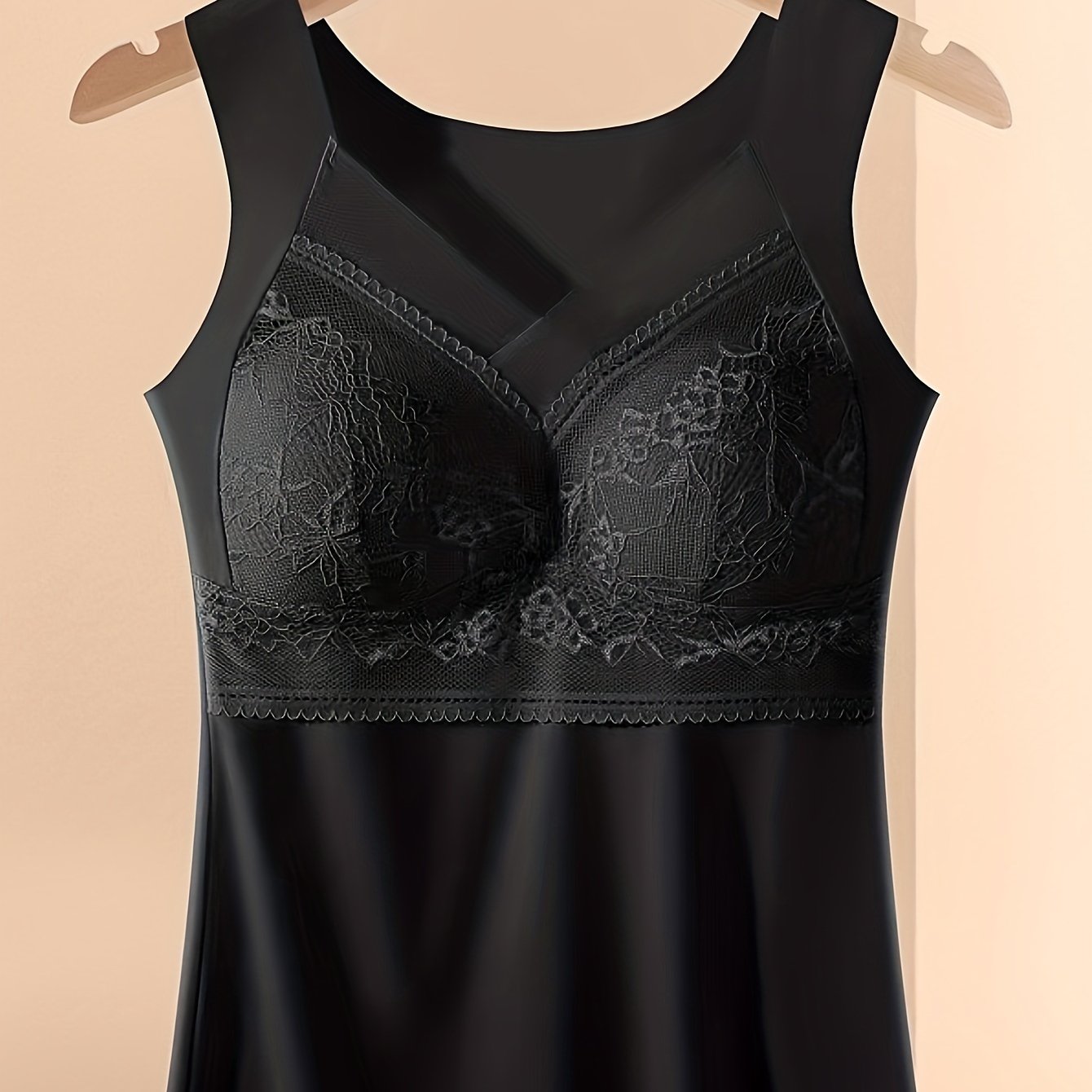 Women's Breathable Lace Lingerie Vest with Chest Pad and Back Lace Design