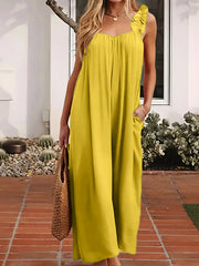 Plus Size Women's Black Sleeveless Jumpsuit with Ruffle Detail and Wide-Leg