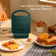 Compact 1000W Sandwich Maker Dual-Sided Heating for Home Use Teal Red Indicator