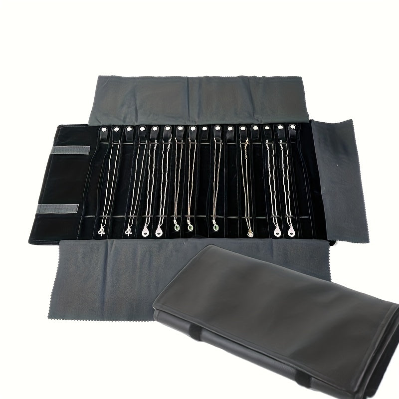 16-Bit Necklace Storage Roll with Anti-Tangling Layer and Elastic Band