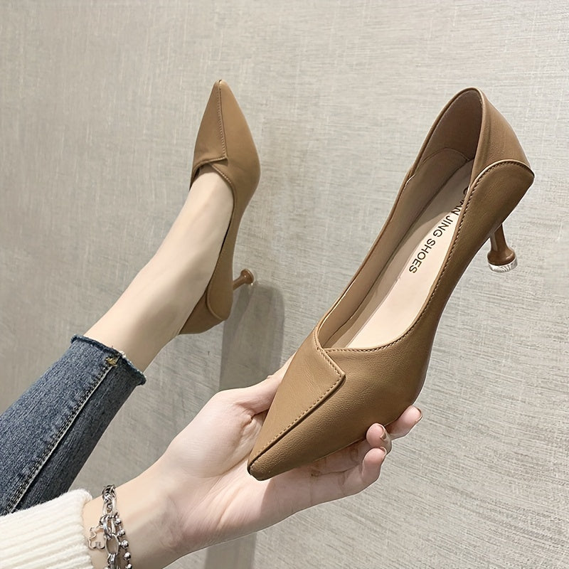 Women's Solid Color Pointed Toe Court Pumps with Kitten Heels for Office Wear