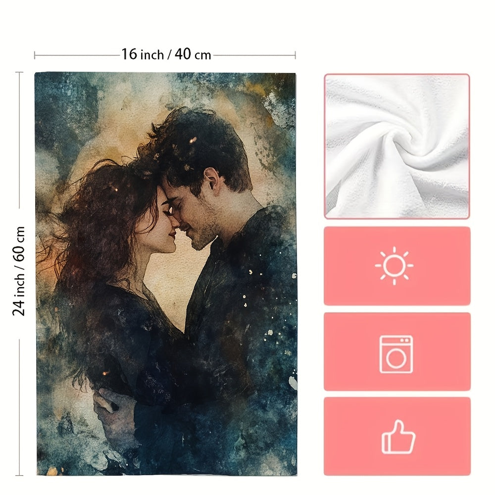 2pcs Romantic Watercolor Kitchen Towels Absorbent Dish Hand Towels