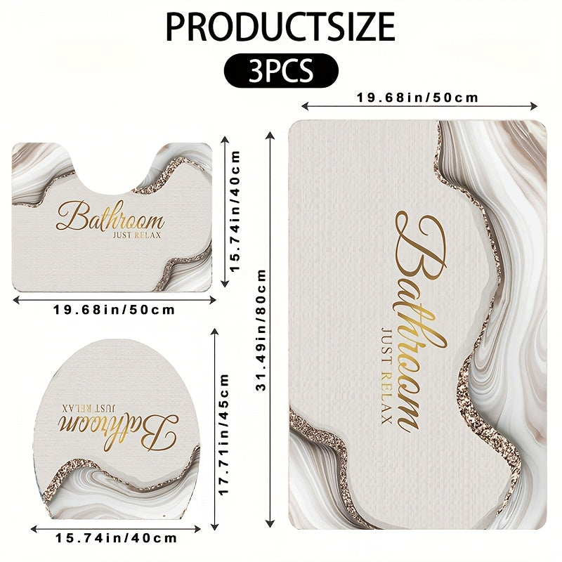 Three-Piece Bathroom Set Floor Mat Flannel Toilet Bathtub Edge Absorbent Floor Mat for Bedroom Living Room Balcony Door