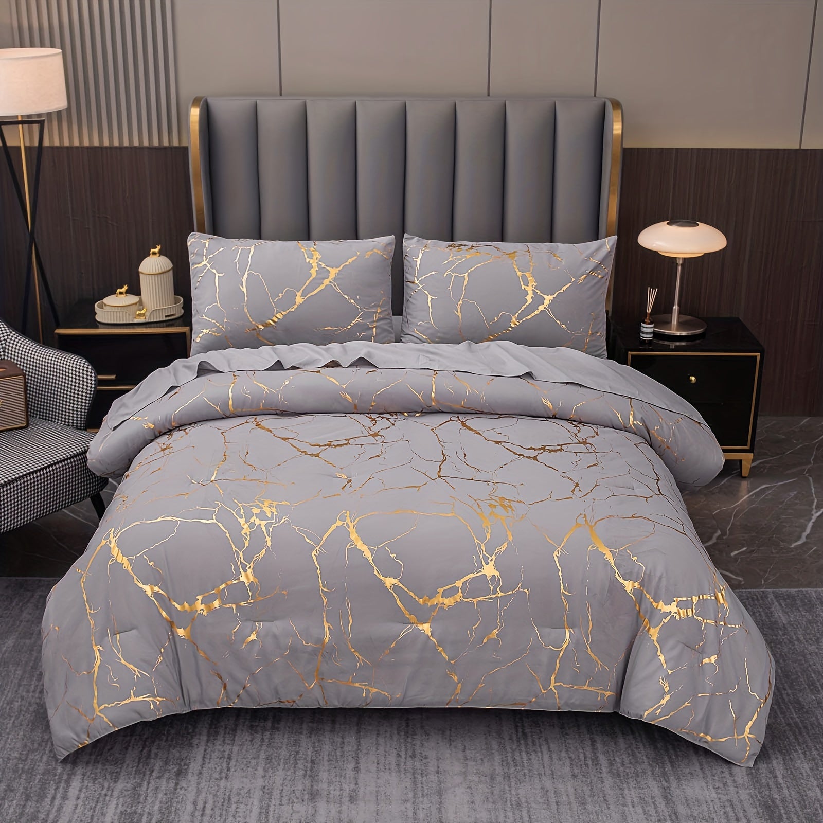 Luxury Comforter Set with Bronzing Marble Print 2/3 Piece Soft Skin-Friendly Bedding