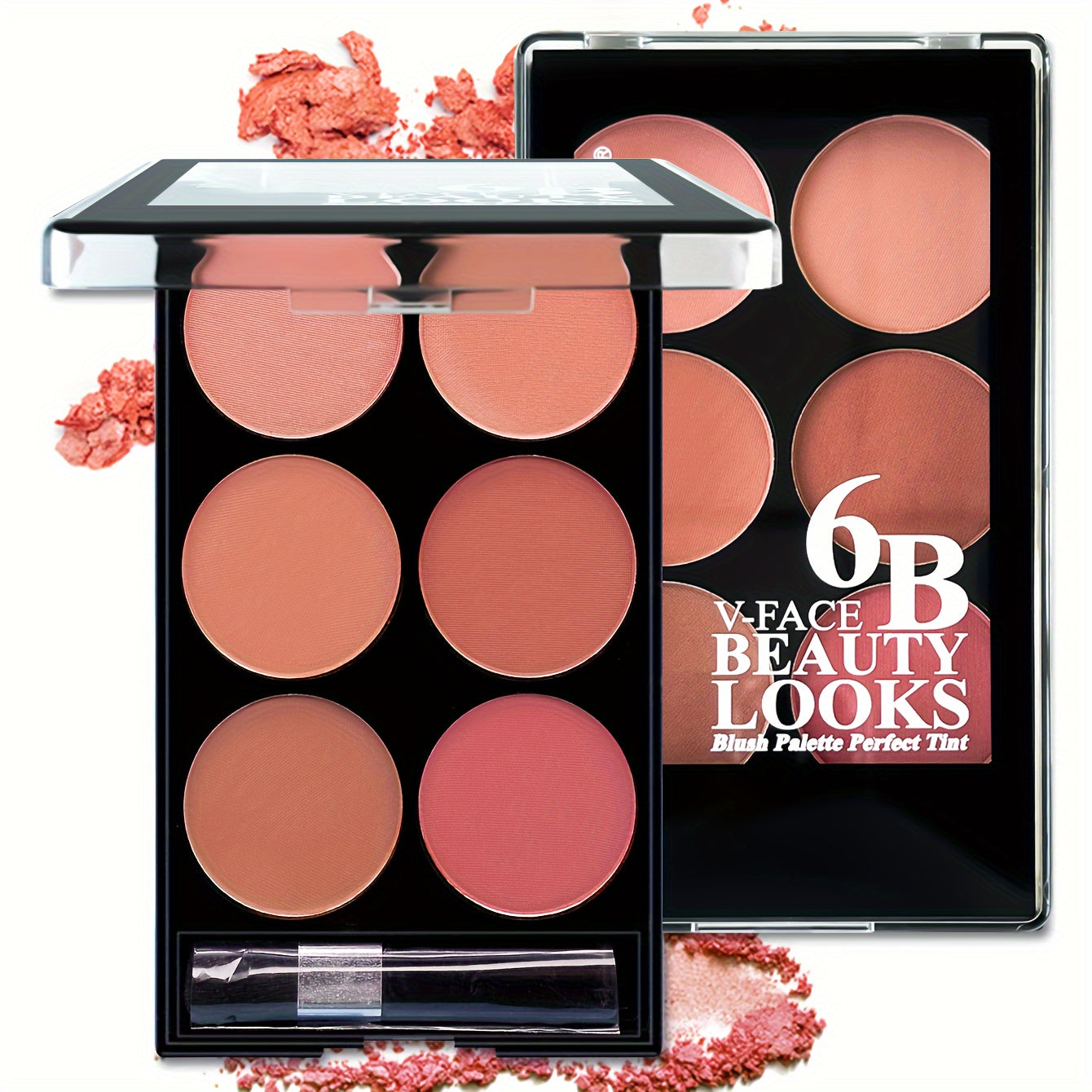 Paleta de rubor de 6 tonos para mujer, a prueba de agua, construible, tonos de piel profunda, acabado natural