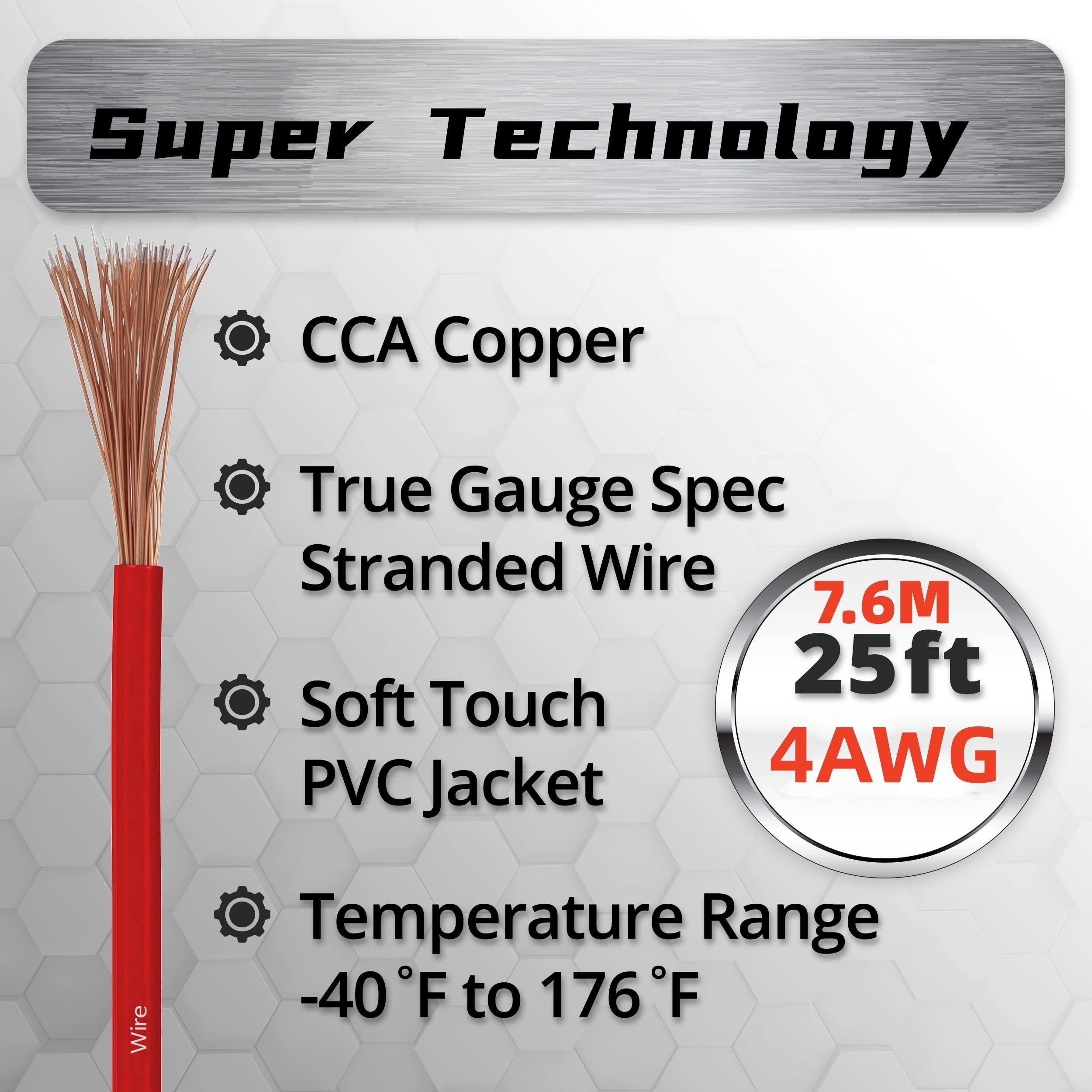 Car Ground Wire 7.62M Copper Clad Aluminum CCA 4AWG for Battery Speakers