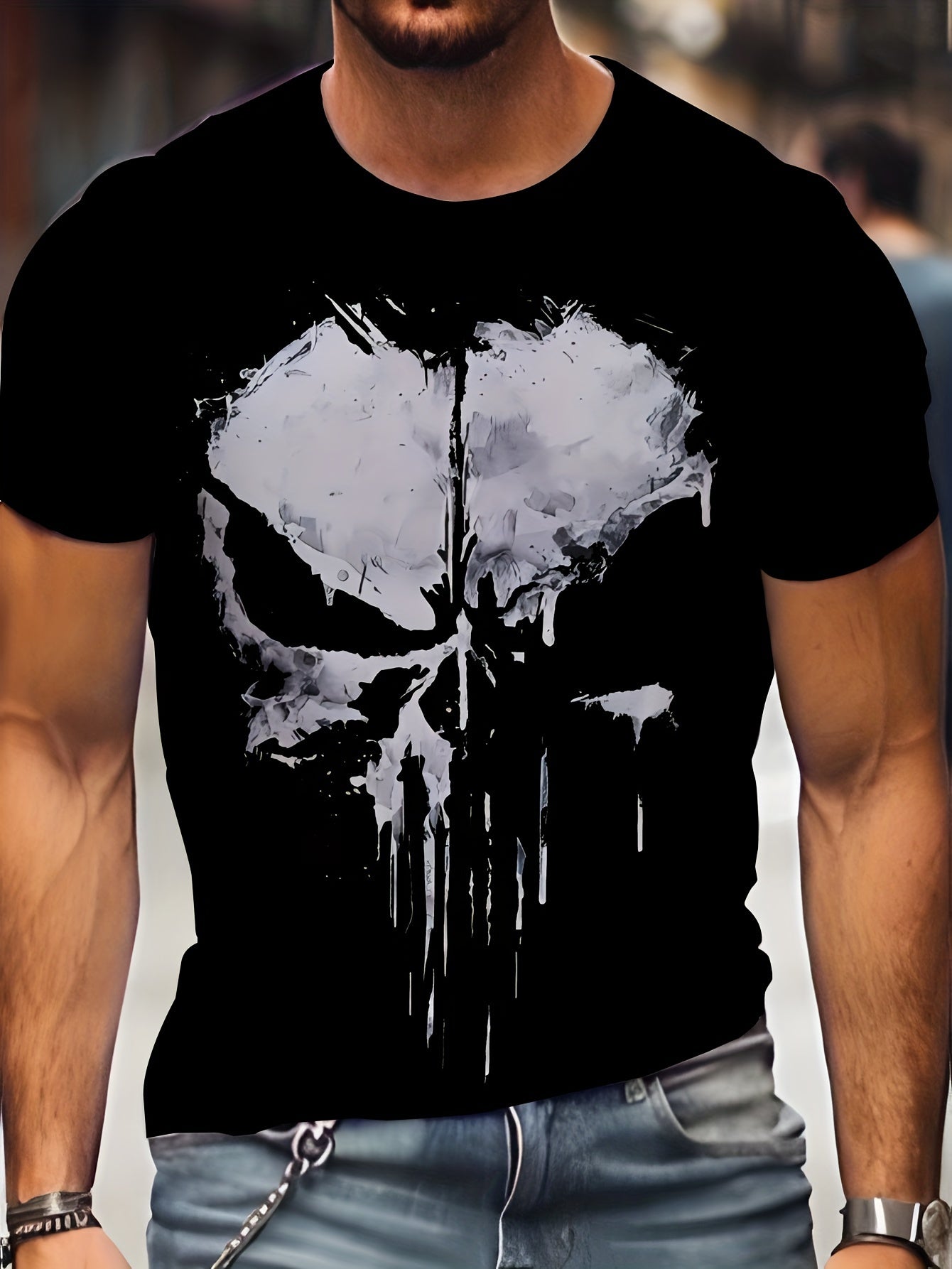Men's Plus Size Crew Neck Short Sleeve T-Shirt with Skull Pattern 3D Print Polyester Casual