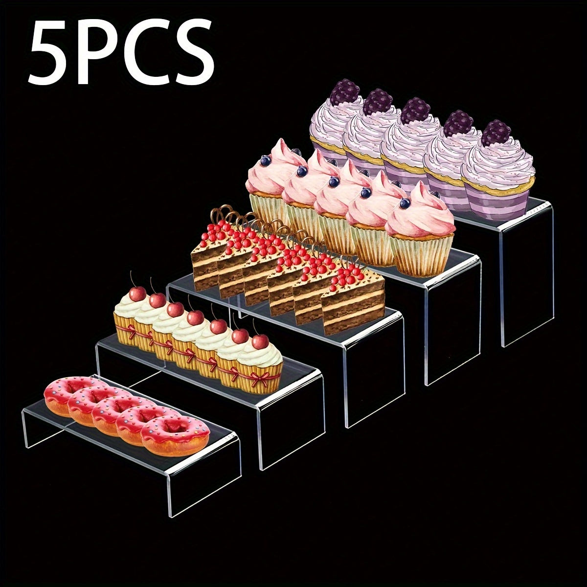5-Piece Clear Acrylic Cupcake Stand Set for Weddings and Parties Multiple Sizes