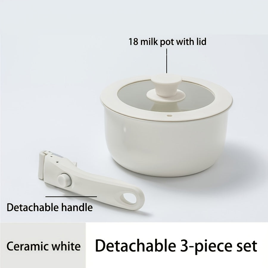 Stackable Cast Iron Cookware Set with Detachable Handles Non-Stick Coating