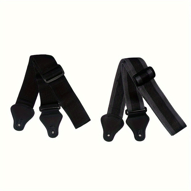 Correa de guitarra de nylon trenzado negro ajustable y cómoda con soporte para pala