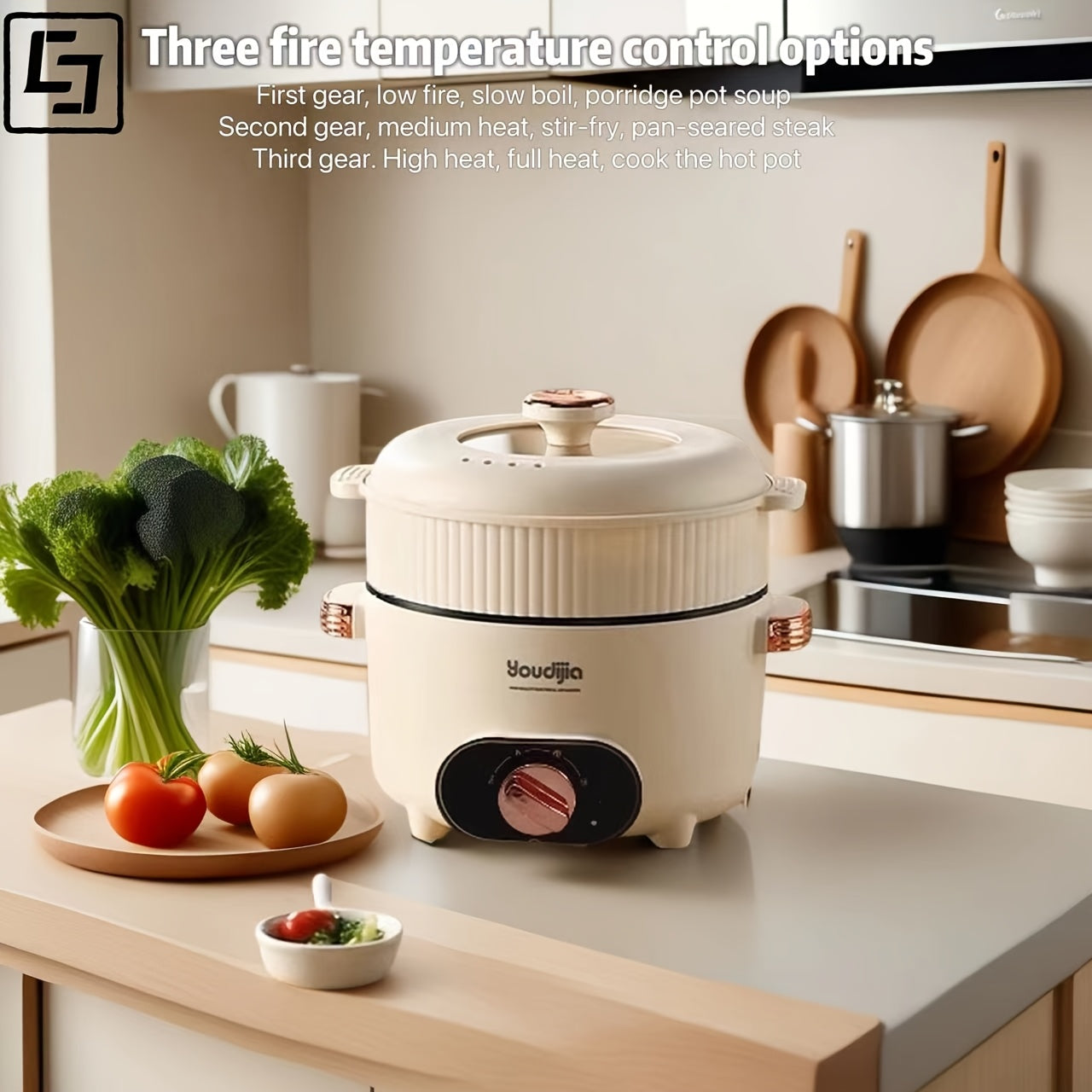 Cocina eléctrica de doble capa de 24cm con enchufe EU para hogar, autocaravana, oficina, dormitorio, sopa, salteado, arroz al vapor